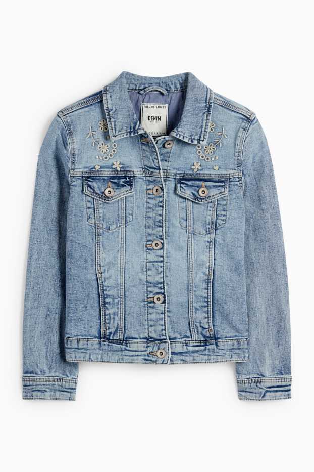 Bambine - Giacca di jeans - a fiori - jeans blu