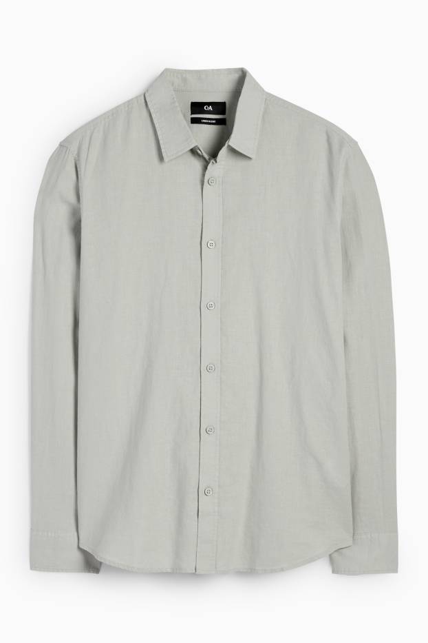 Hommes - Chemise - regular fit - col kent - lin mélangé - vert clair