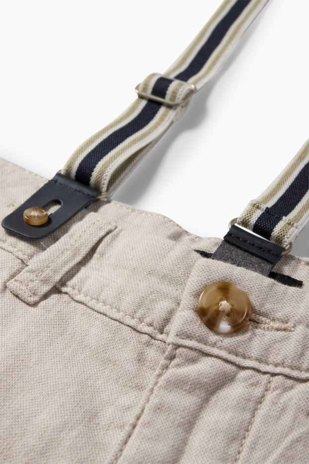 Kinder Jungen - Bermudas mit Hosenträgern und Leinen-Anteil - hellbeige