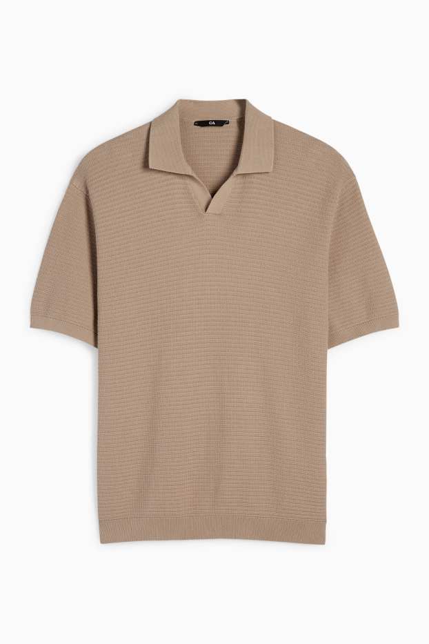 Herren - Strick-Poloshirt - Regular Fit - strukturiert - beige