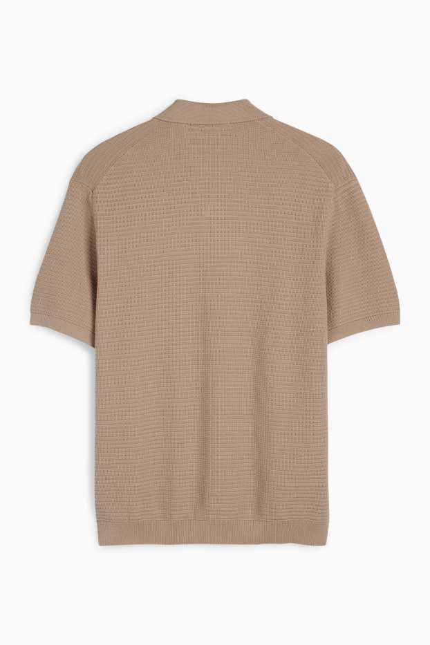 Herren - Strick-Poloshirt - Regular Fit - strukturiert - beige