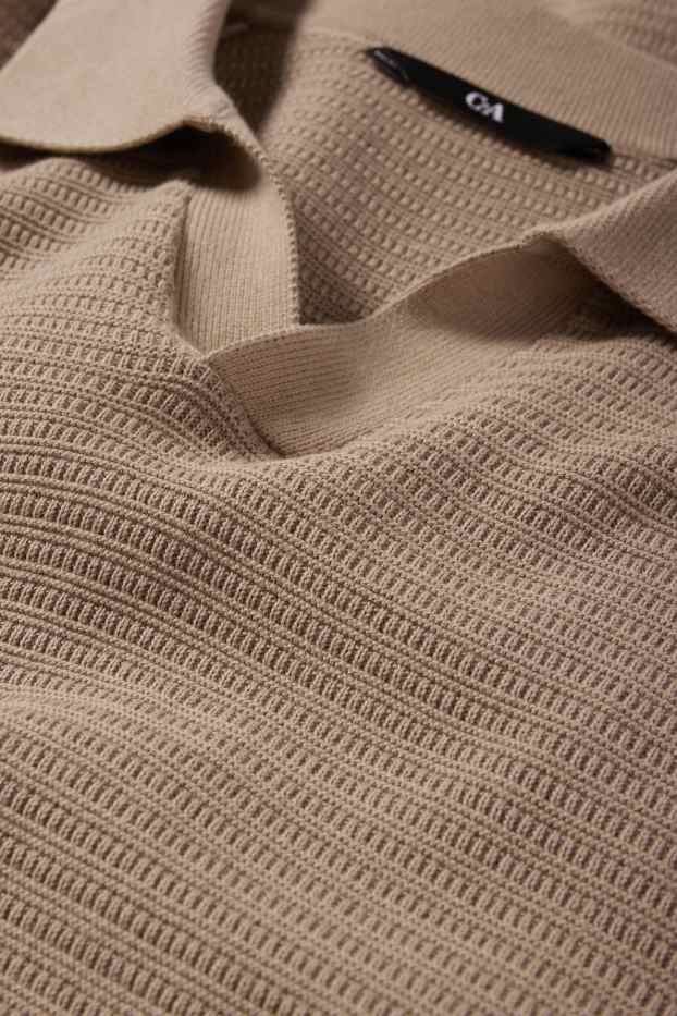 Herren - Strick-Poloshirt - Regular Fit - strukturiert - beige