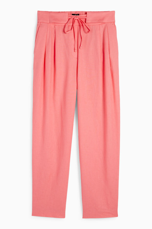Femei - Pantaloni office - talie înaltă - tapered fit - amestec de in - roz