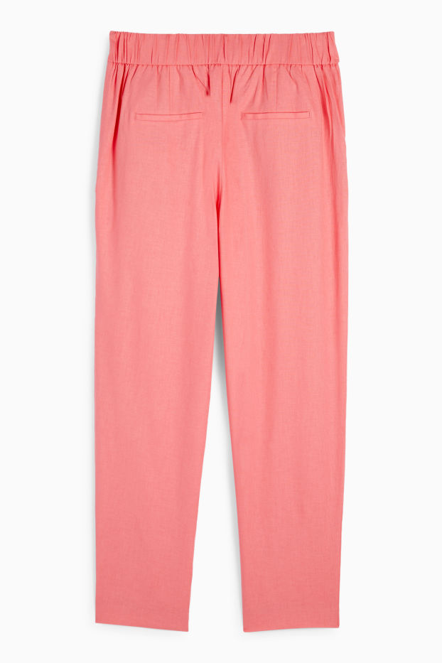 Femei - Pantaloni office - talie înaltă - tapered fit - amestec de in - roz
