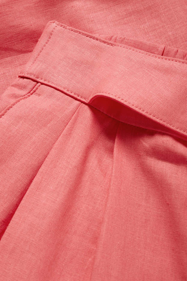 Femei - Pantaloni office - talie înaltă - tapered fit - amestec de in - roz