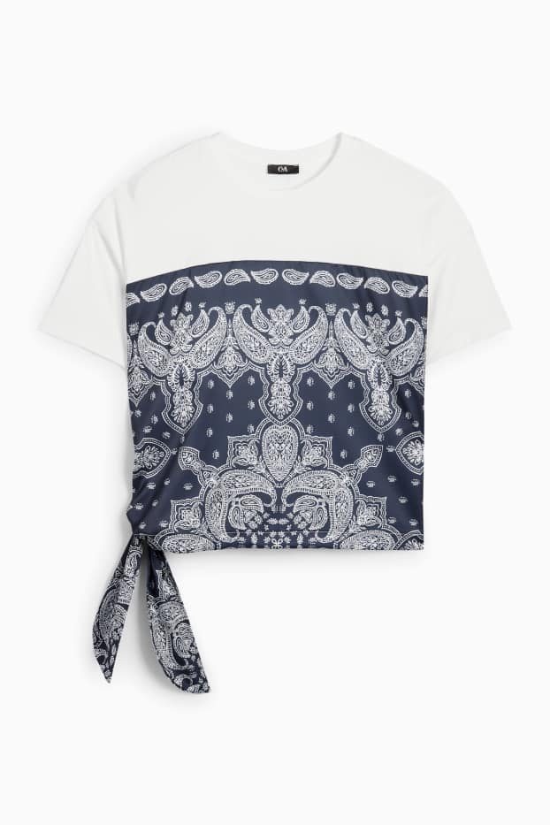 Femmes - T-shirt noué - bleu foncé