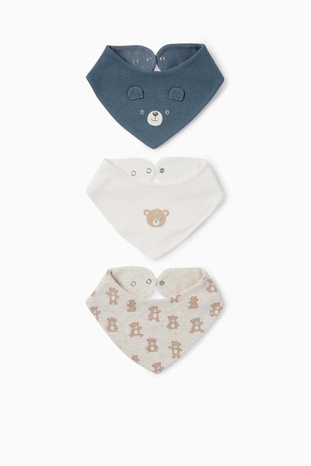 Unisex - Multipack 3er - Bärchen - Baby-Dreieckstuch - blau / creme