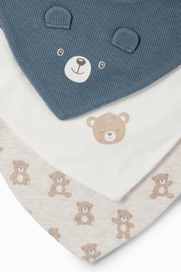 Unisex - Multipack 3er - Bärchen - Baby-Dreieckstuch - blau / creme