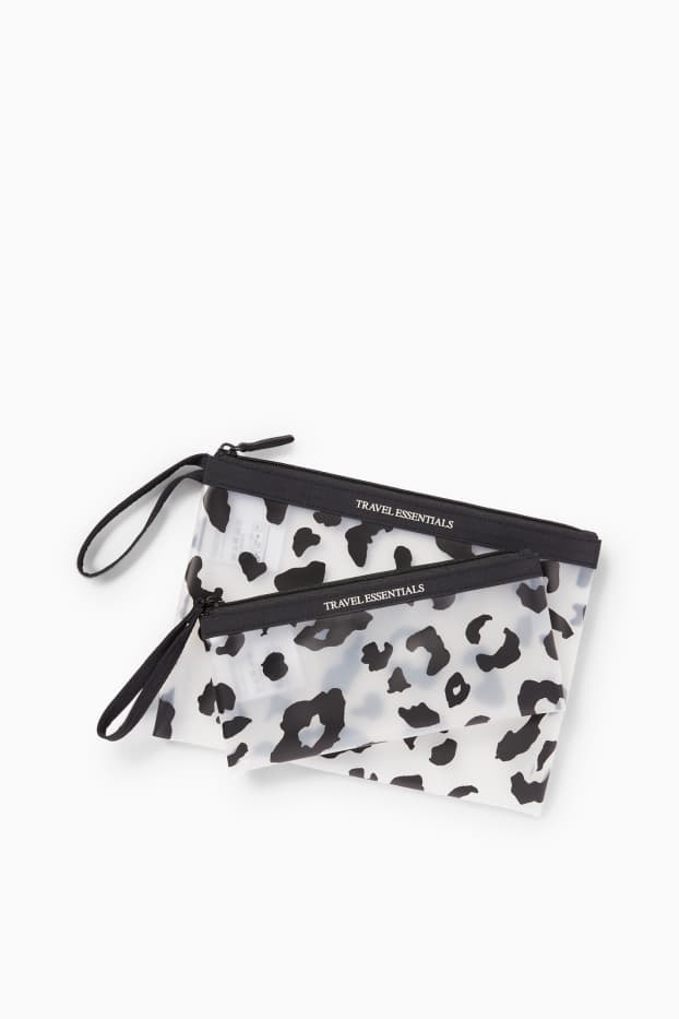 Femmes - Ensemble - pochettes à cosmétiques - 2 pièces - imprimé léopard - noir