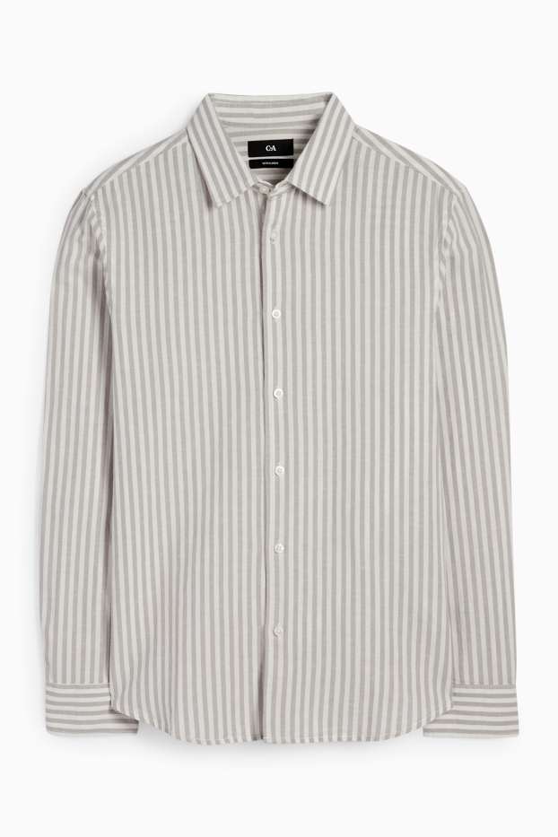 Men - Shirt with linen content - regular fit - kent collar - striped - light gray