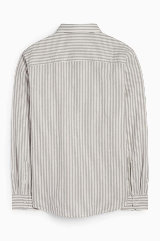 Men - Shirt with linen content - regular fit - kent collar - striped - light gray