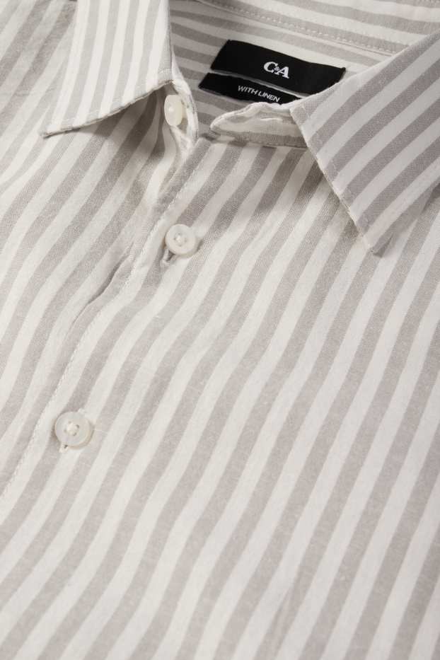Men - Shirt with linen content - regular fit - kent collar - striped - light gray