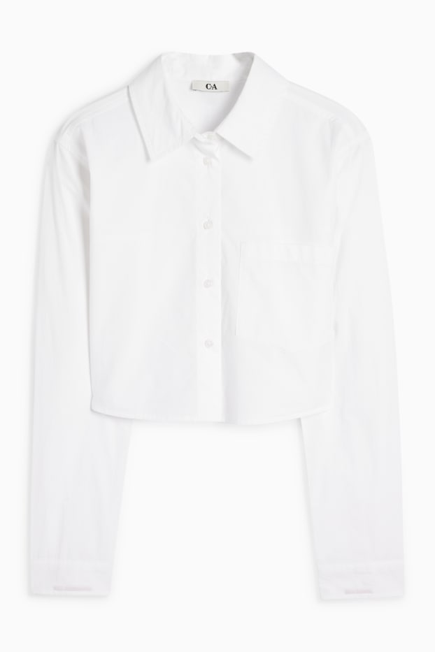 Women - Cropped poplin blouse - white