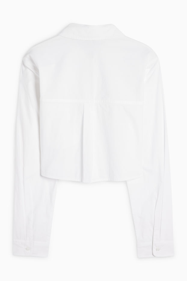 Women - Cropped poplin blouse - white