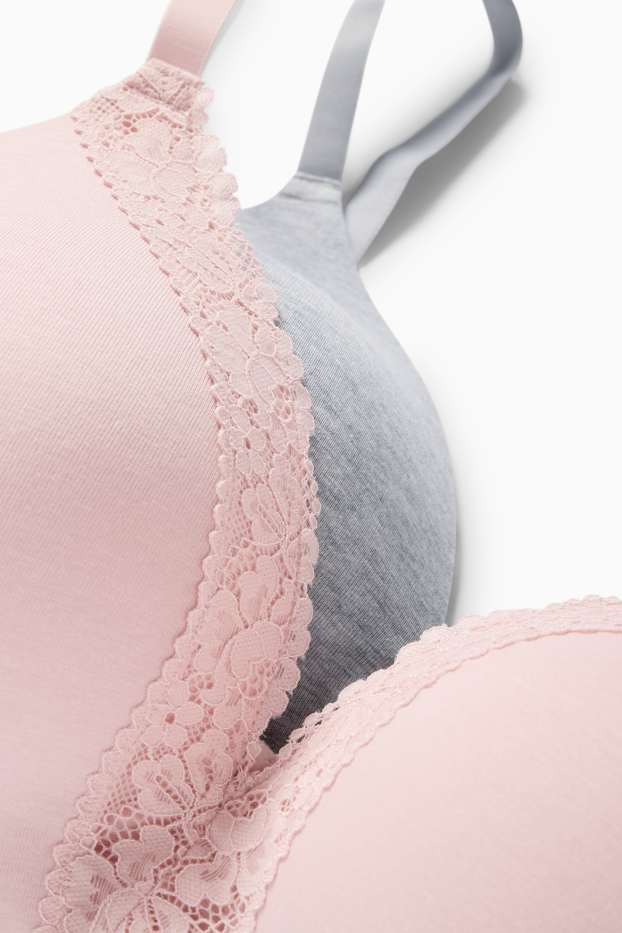 Donna - Confezione da 2 - reggiseno senza ferretti - imbottito - rosa