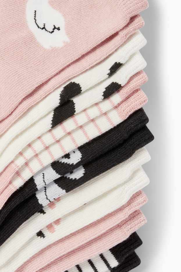 Children Girls - Multipack of 7 - swan, flowers and heart - socks with motif - black / rose