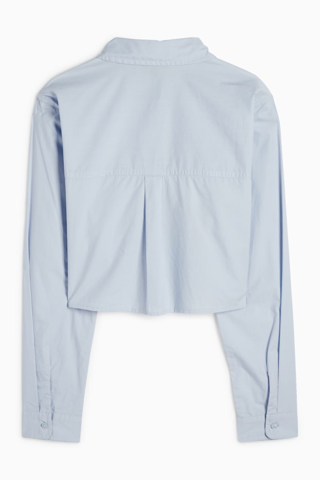 Dames - Korte blouse van popeline - lichtblauw