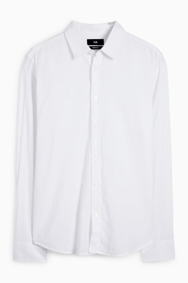 Hommes - Chemise - regular fit - col kent - lin mélangé - blanc