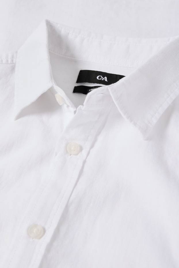 Hommes - Chemise - regular fit - col kent - lin mélangé - blanc