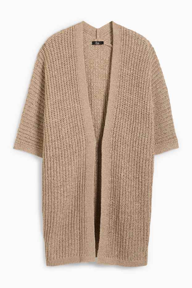 Femmes - Long gilet en maille - taupe