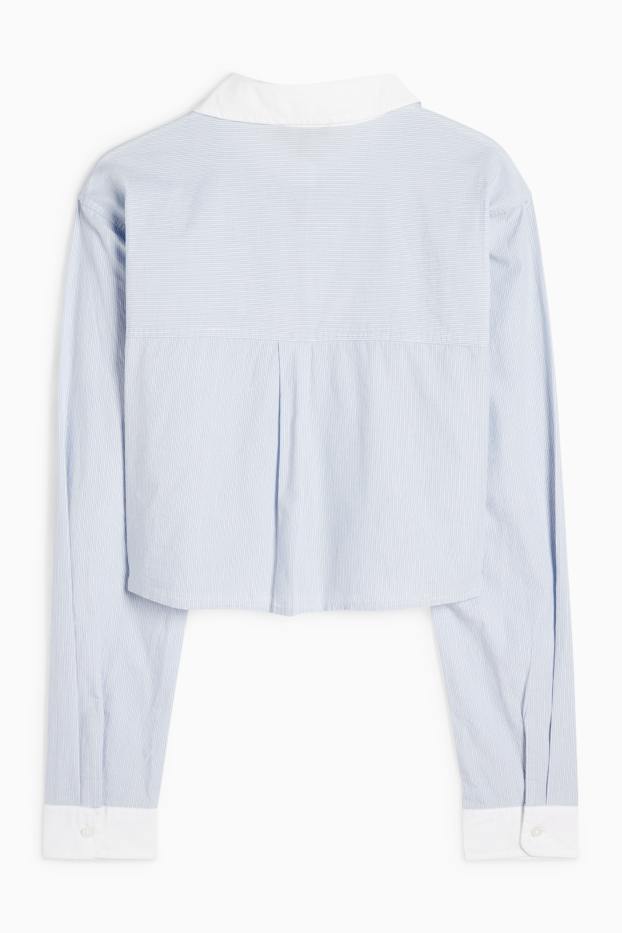 Dames - Korte blouse van popeline - gestreept - lichtblauw
