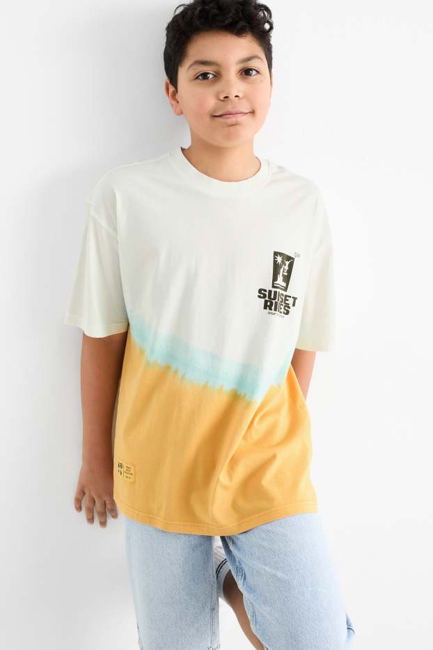 Kinder Jungen - Skater - Kurzarmshirt - gemustert - cremeweiss