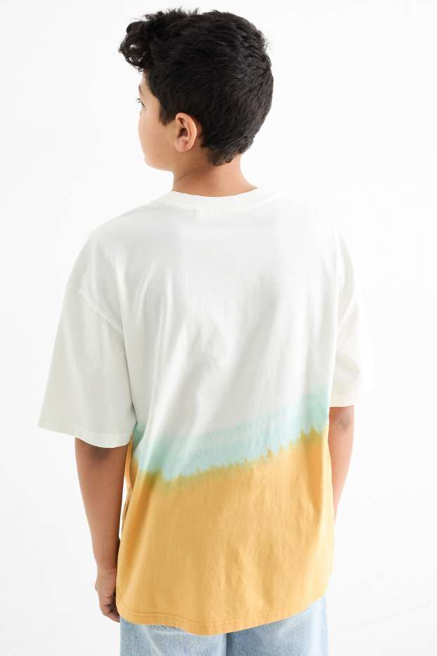 Kinder Jungen - Skater - Kurzarmshirt - gemustert - cremeweiss