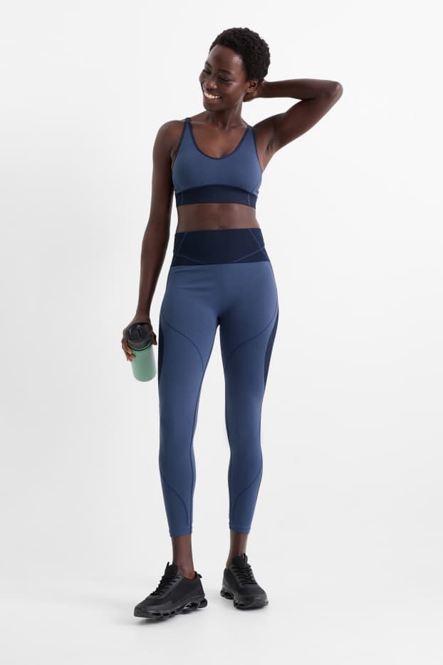 Femmes - Leggings de sport - finition côtelée - sans coutures - bleu foncé