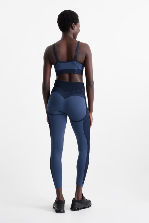 Femmes - Leggings de sport - finition côtelée - sans coutures - bleu foncé