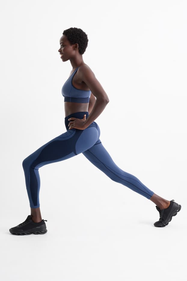 Femmes - Leggings de sport - finition côtelée - sans coutures - bleu foncé