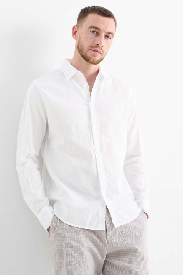 Hommes - Chemise - regular fit - col kent - lin mélangé - blanc