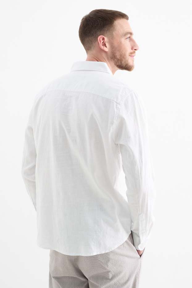 Hommes - Chemise - regular fit - col kent - lin mélangé - blanc