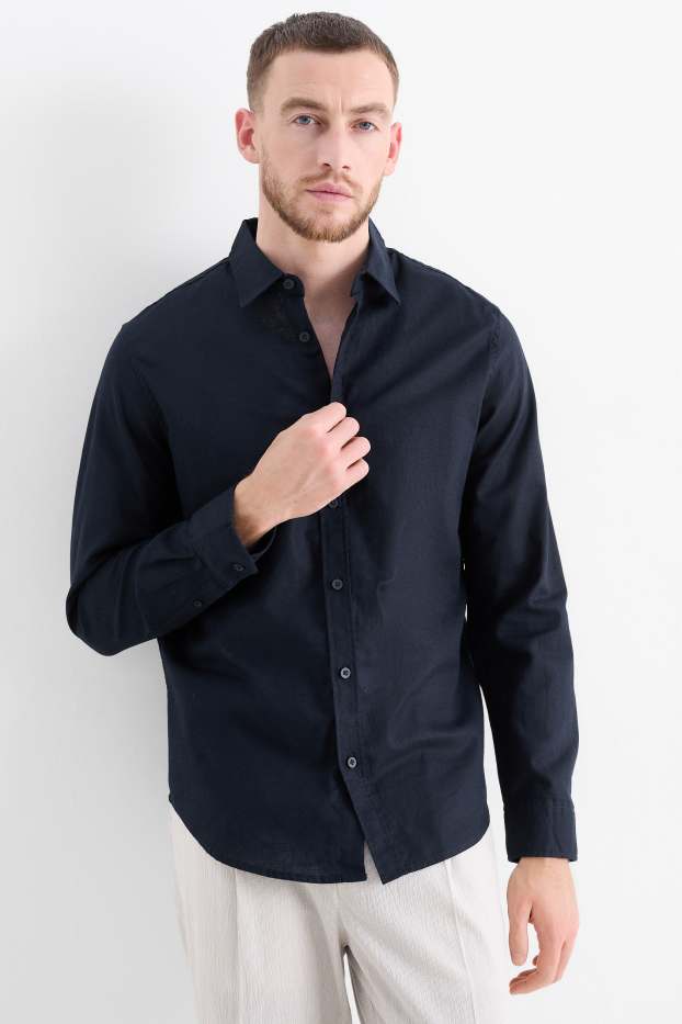Herren - Hemd - Regular Fit - Kent - Leinen-Mix - dunkelblau
