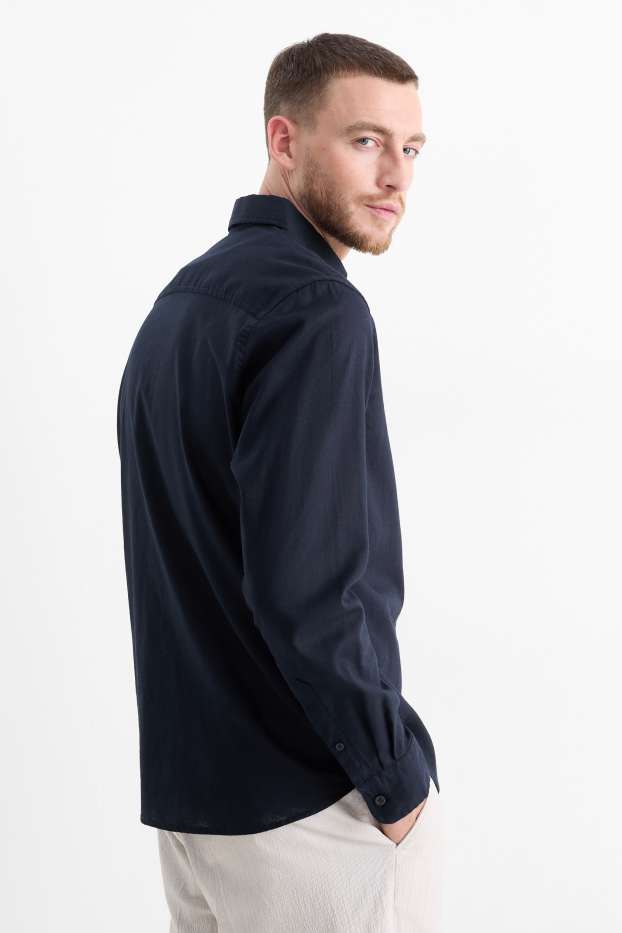 Herren - Hemd - Regular Fit - Kent - Leinen-Mix - dunkelblau