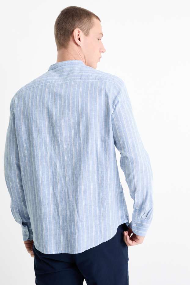 Hommes - Chemise - regular fit - col montant - lin mélangé - à rayures - bleu