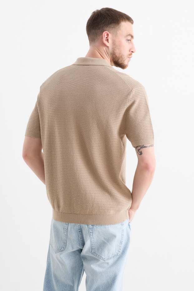 Herren - Strick-Poloshirt - Regular Fit - strukturiert - beige
