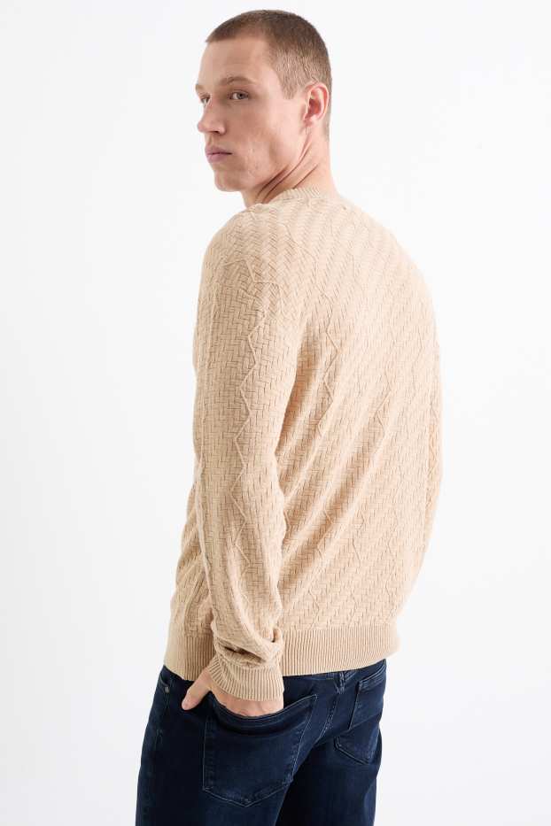 Men - Jumper with linen content - textured - beige