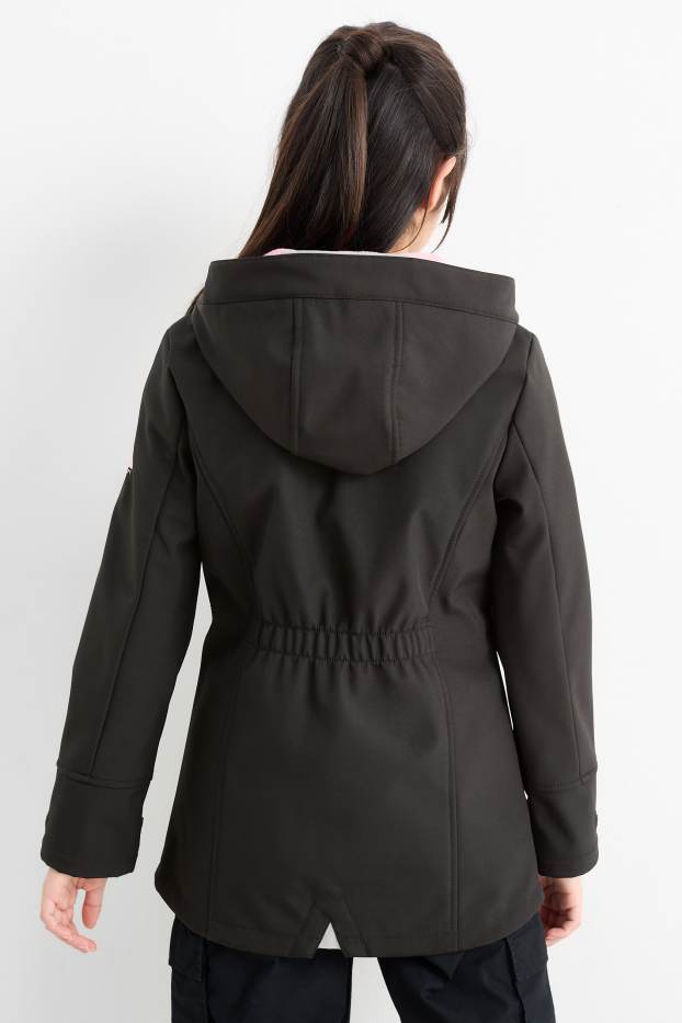 Children Girls - Softshell jacket with hood - water-repellent - black