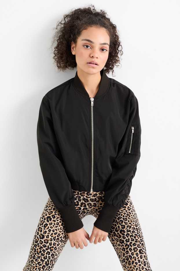 Damen - Crop Bomberjacke - schwarz