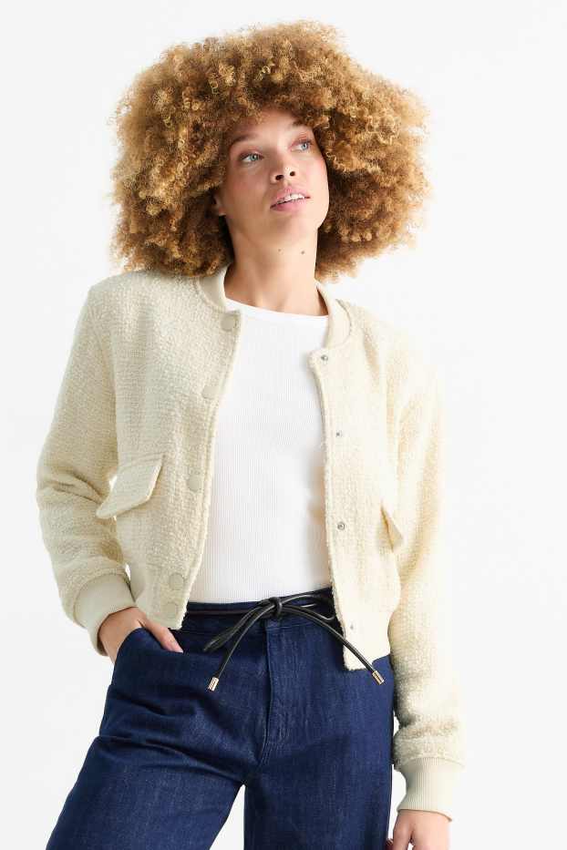 Femmes - Blouson en finition bouclé - beige clair