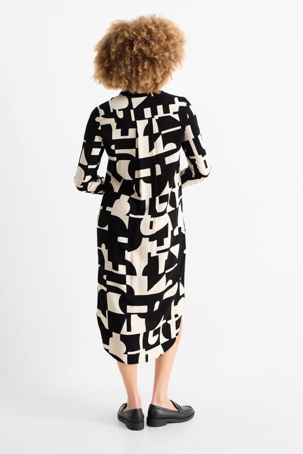 Femmes - Robe-chemisier en viscose - à motif - noir / beige