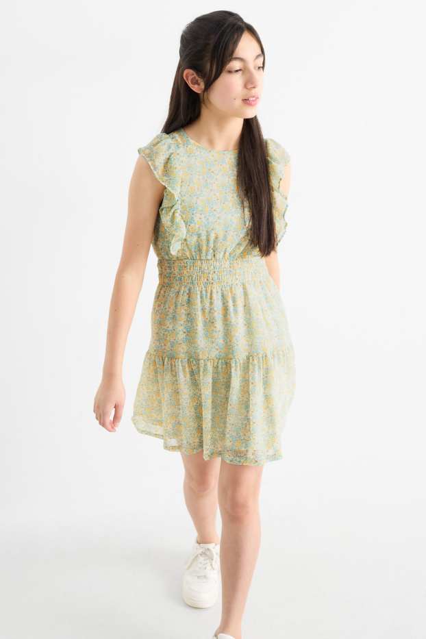 Copii - Fete - Rochie - cu flori - verde deschis
