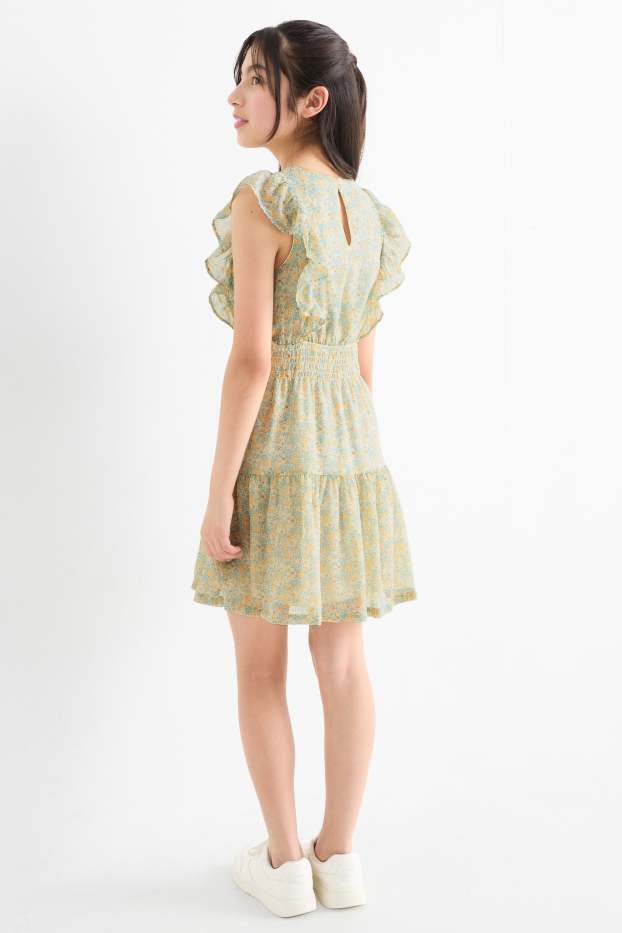 Copii - Fete - Rochie - cu flori - verde deschis
