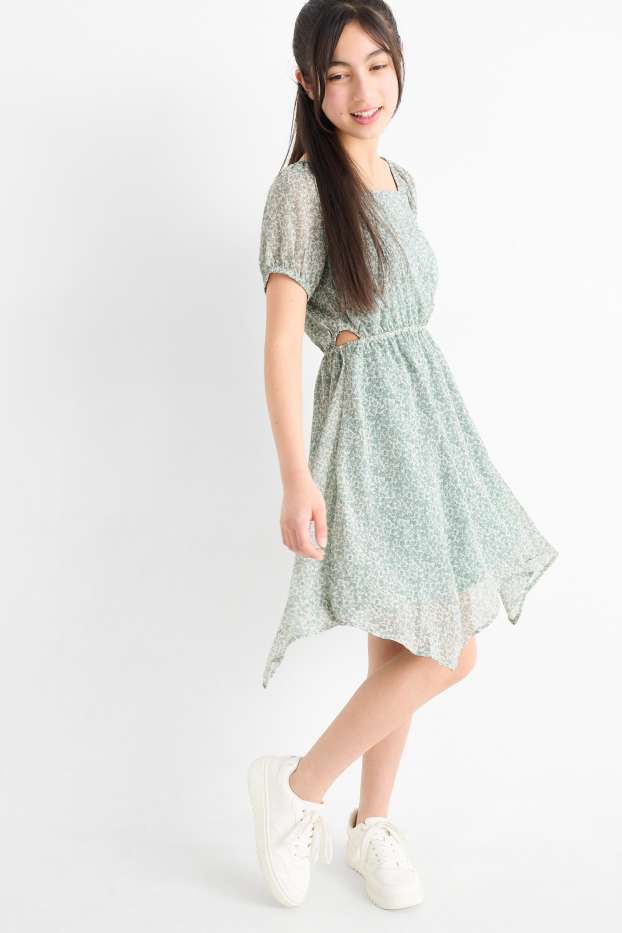 Niñas - Vestido - de flores - verde claro