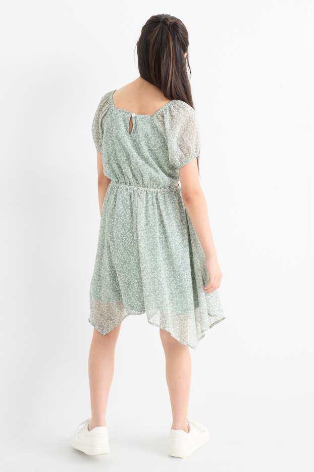 Niñas - Vestido - de flores - verde claro