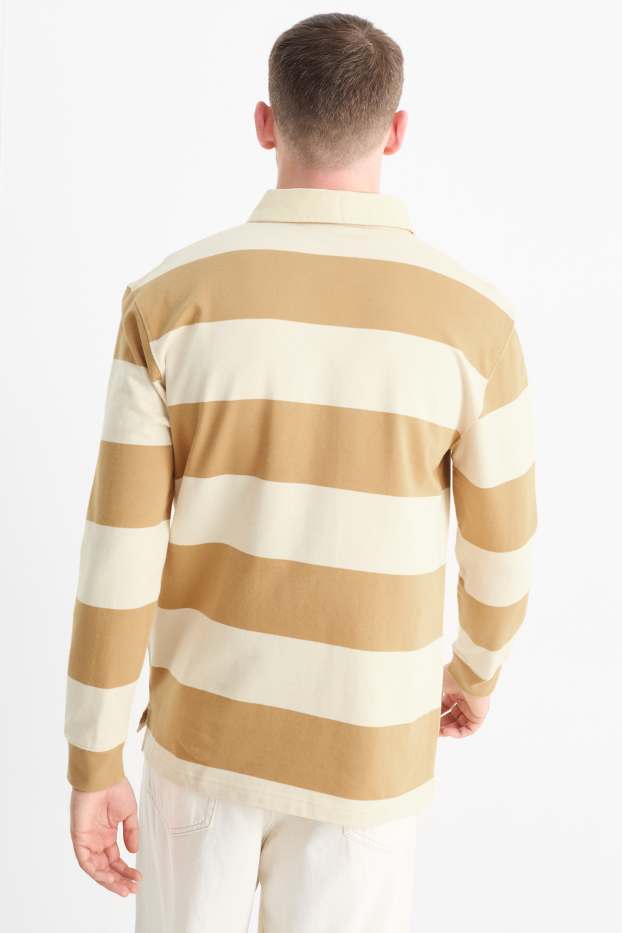 Men - Polo shirt - striped - beige