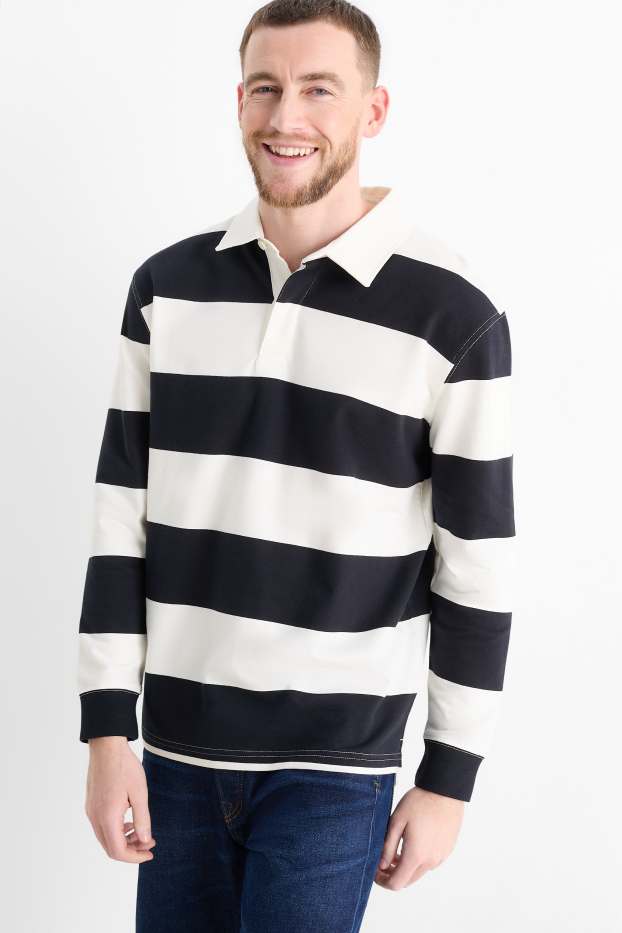 Men - Polo shirt - striped - dark blue / creme white