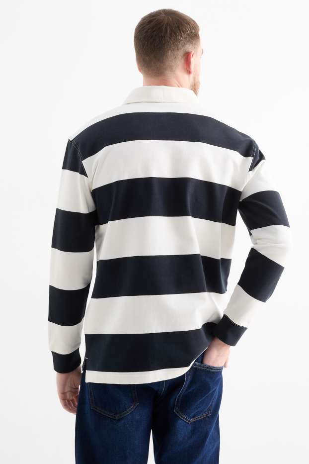 Men - Polo shirt - striped - dark blue / creme white