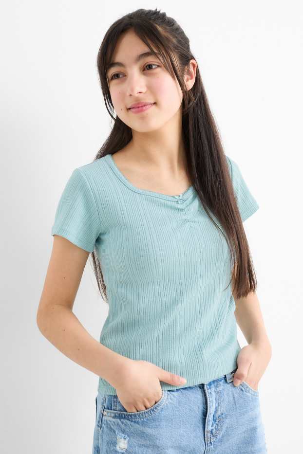 Children Girls - Multipack of 2 - short sleeve T-shirt - ribbed - gray