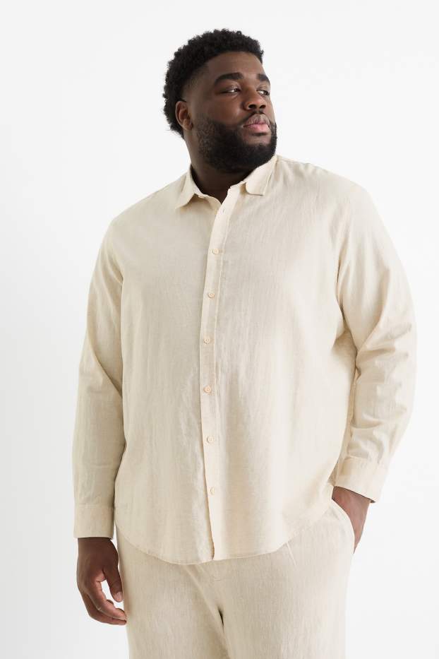 Men - Shirt with linen content - regular fit - kent collar - light beige